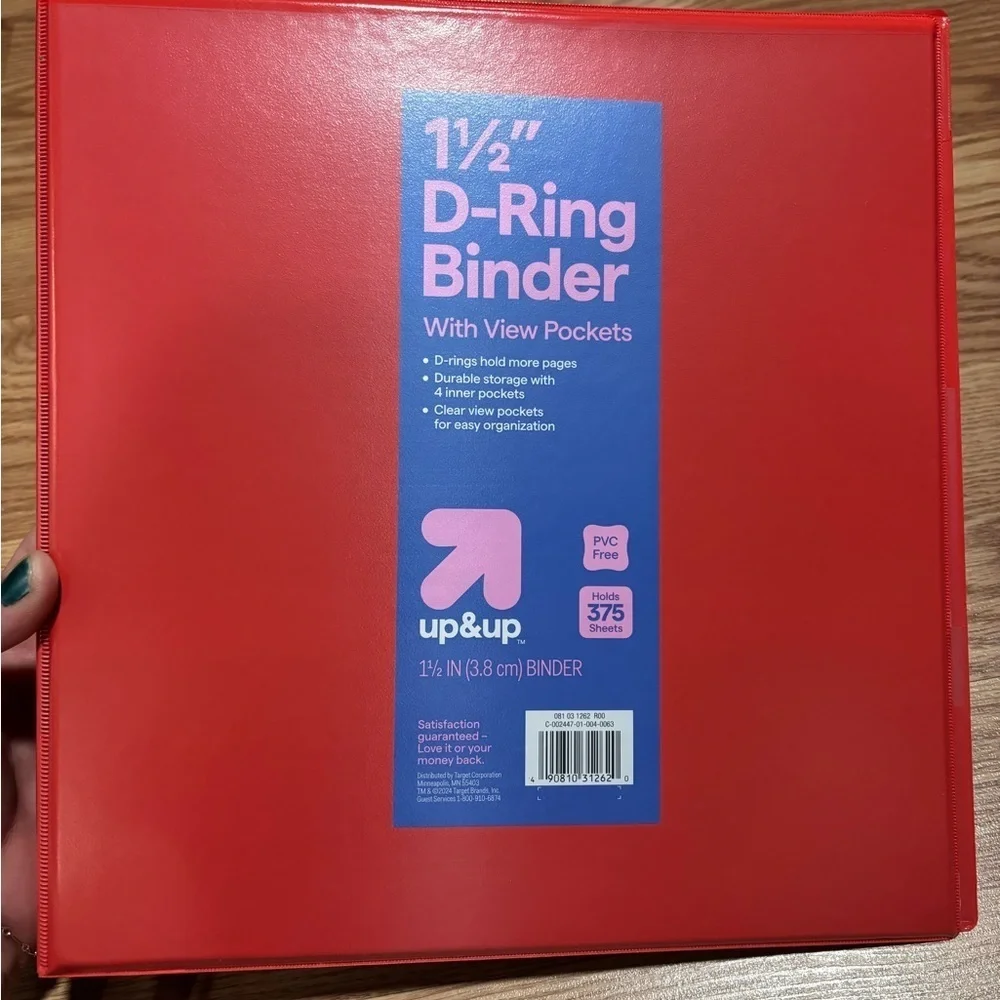 NWT set of two 1 1/2 inch Red D-Ring Binder with View Pockets- holds 375 sheets